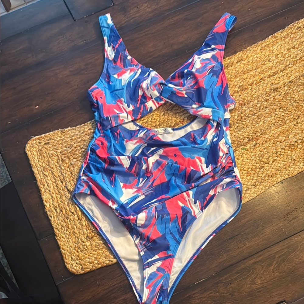 New Blue and Red Abstract Swimsuit One Piece